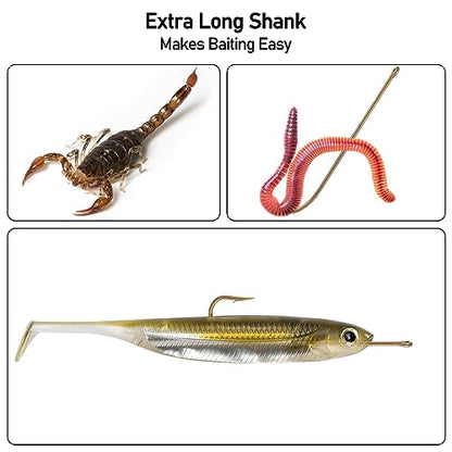 Dr.Fish 100 Pack Aberdeen Fishing Hooks Freshwater Hooks Extra Long Shank Bronze Light Wire Offset Live Bait Hooks Bass Crappie Walleye Panfish Bluegill Bream - size: #12-100 Pack