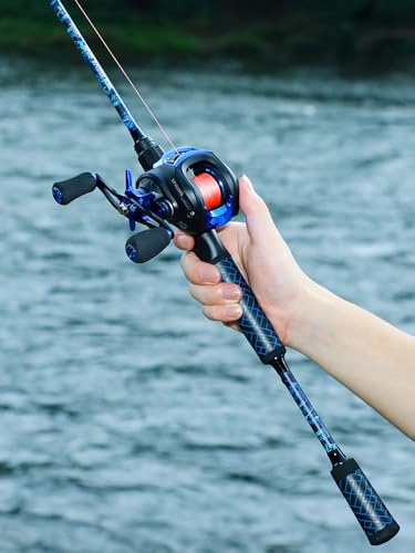 Sougayilang Baitcaster Combo – 8.1:1 High-Speed Reel, 18.5LB Drag, 9+1 Bearings, IM7 Graphite 2-Piece Rod, 6‘/7’ M Power for Bass Fishing - color: Right-7'0''