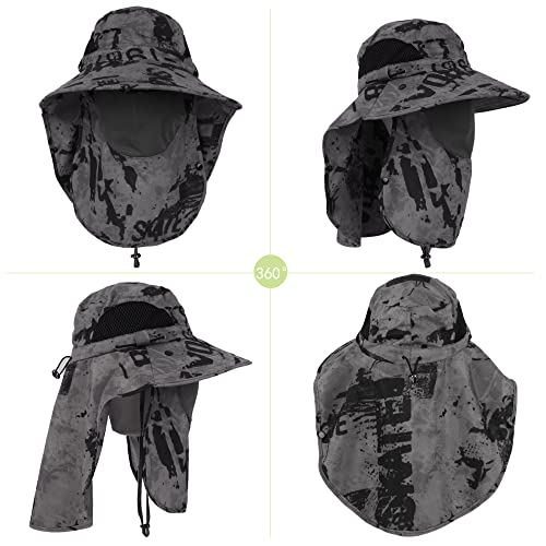 Unisex Outdoor Work Sunhat with Face Neck Flap UV Protection for Fishing Hiking Mountaineering Garden - color: Gray