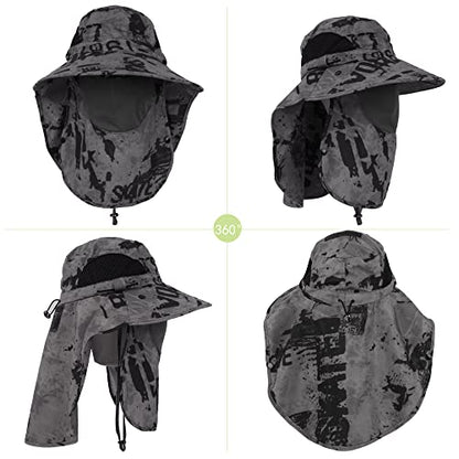 Unisex Outdoor Work Sunhat with Face Neck Flap UV Protection for Fishing Hiking Mountaineering Garden - color: Gray