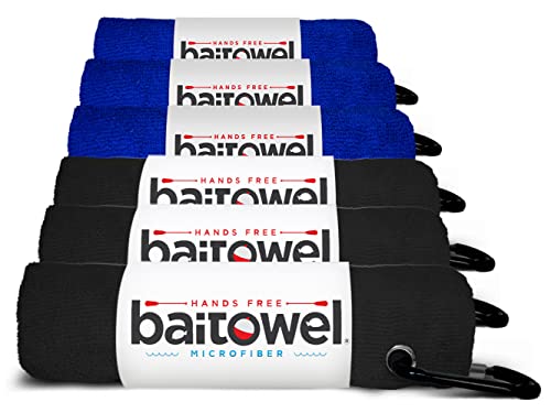 Bait Towel 6 Pack Fishing Towels with Clip for Fishing, Plush Microfiber nap Fabric, 16x16, The Original Bait Towel Multi-Pack - color: Black-royal