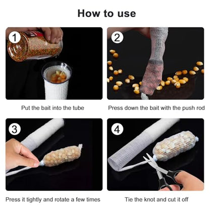 DONQL 5M PVA Mesh Carp Fishing with Scissors, 45" Fast Water Soluble Mesh Bags Refill Bait with Plunger, PVA Bags Carp Fishing Refill Stocking for Boilie Rig Pellets Bags Holder - size: 18mm