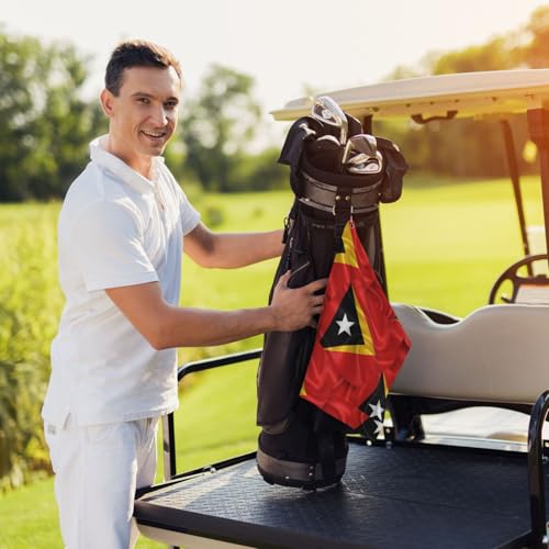 Supdreamc 24x16 Inch Microfiber Golf Towel with Clip, East Timor Flag, Super Absorbent Fast Drying for Wiping Clubs & Personal Use on Golf Course - color: Style (107)