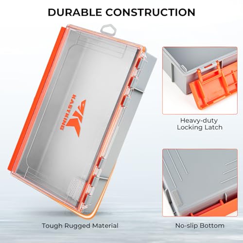 KastKing HyperSeal Waterproof Tackle Box, 3700 Deep Tackle Trays, Fishing Tackle Box Organizer With Exterior Stickers, Fishing Gear & Fishing Accessories Storage, 2 Packs No Compartment - size: 3700 Deep(2 Packs no compartment)