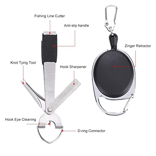 Fishing Knot Tool, with Line Cutter and Hook Sharpener, Multi Function Fishing Tool, with Retractor Clip, Portable Gear, for Fly Use