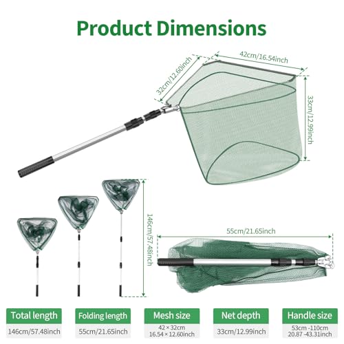 Telescopic Fishing Landing Net, Foldable Aluminum Alloy Pole with Fine Nylon Mesh, Portable Fish Net for Freshwater Saltwater Kayak Boat, Fishing Gifts for Men - color: 1.5M
