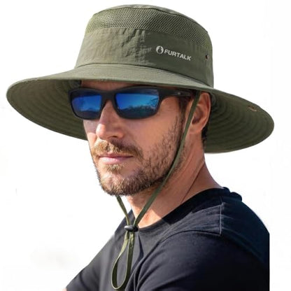 FURTALK Sun Hats for Men Women UPF Sun Protection Breathable Wide Brim | Nylon UV Protection, Breathable Adjustable, 2-in-1 Wide Brim, Packable Water-Resistant, Fishing Hiking Summer - color: Green