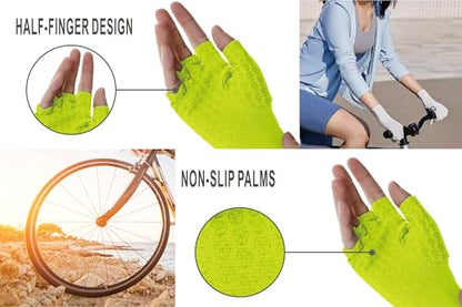 Men's Women's SPF Fingerless Gloves Mittens Sun Protection Unisex Driving Gloves UPF 50+ With Silicone Gel - color: Neon Green, size: Medium