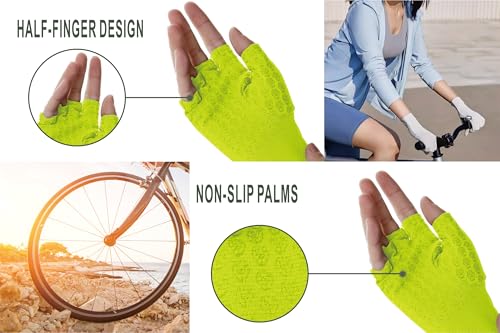 Men's Women's SPF Fingerless Gloves Mittens Sun Protection Unisex Driving Gloves UPF 50+ With Silicone Gel - color: Neon Green, size: X-Small