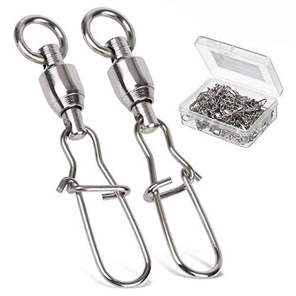 AMYSPORTS Duo Lock Snap Fishing Swivels Stainless Barrel Swivels Fishing Lure Snap Swivels Ball Bearing Swivels Fishing Tackle for Saltwater Fishing Freshwater Fishing - size: Size 8+8 (200lb) 50 pcs