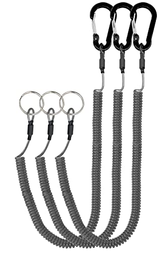 Lix&Rix Retractable Safety Coiled Lanyard with Aluminium Alloy Carabiner Clip, Black/Blue/Green/Red/Silver/Yellow - color: Black Long