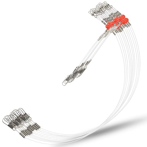 Fishing Leaders Saltwater Fishing Rigs Fishing Wire Leaders with Swivels Snaps High-Strength Fishing Leader Line Rig Bottom Rig Nylon Steel Sea Surf Fishing Rigs Tackle 1Arm 2Arms - color: White Nylon, style: 1 Arm, 12pcs