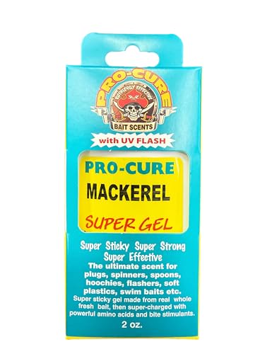 Pro-Cure Mackerel Super Gel Fishing Bait Scent with UV Flash, 2 oz, Super Sticky Formula for Lures, Spinners, Soft Plastics