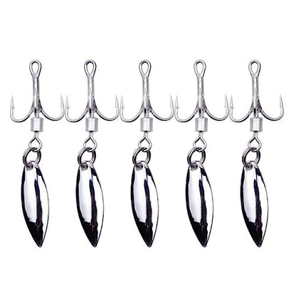 SEIWEI 5pcs 6# Bladed Treble Hooks with Willow Blade Replacement Bladed Spinner Treble Hooks for Trout Bass Freshwater Saltwater Fishing Lures Fishing Spoons-Silver