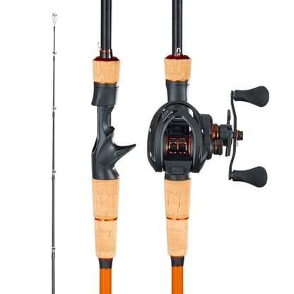 VEVOR Rod and Fishing Reel Combo, IM6/7 Carbon Fiber Spinning/Baitcasting Rod and Reel Combo, Bass Fishing Pole, Stainless Steel Guides with Ceramic Rings - color: 7 ft-Right Handle