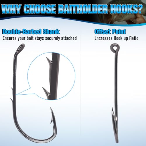 Baitholder Fishing Hooks 100 Pack - Double-Barbed Long Shank for Bluegill Bass Trout Walleye Black/Red, 8/0-#8 - color: 2-Black, size: 5/0 100-Pack