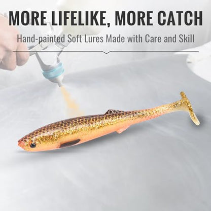 TRUSCEND Shadtale Easy Catch Soft Fishing Lures with BKK Hooks - Trembly Sinking and Vibrating Swim for More Bites, Pre-Rigged Swimbaits for Bass, Trout, Crappie, Walleye, Freshwater Saltwater Fishing - color: F2-3.35",0.2oz,10pcs