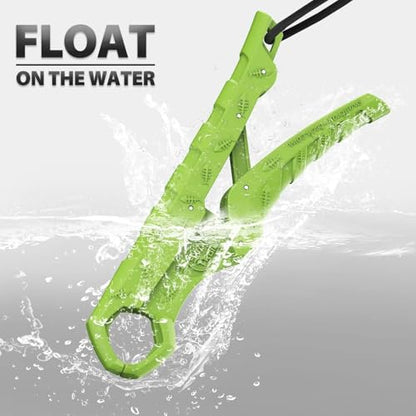 SNAIL TRAIL 9'' Floating Fish Gripper, Fishing Grabber | Catfish Mouth Pliers, Caught Bass Holder, Digital Scale Hook Clamp, Saltwater Lip Grip Tool with Lanyard, Gifts for Men - color: Green