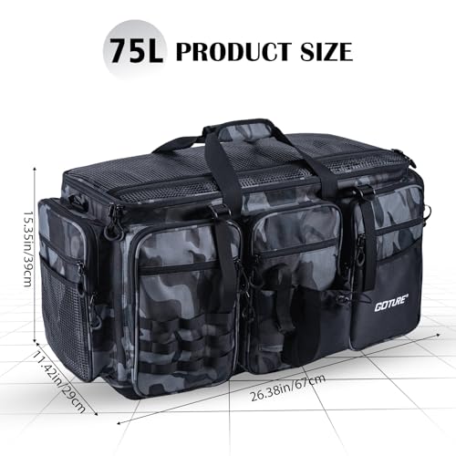 Goture Large Tackle Bag,Water Resistant Saltwater Gear Storage Big Fishing Bag with EVA Bottom,Store Up to 12PCS 3700 Plus 5PCS 3600 Tackle Trays(Not Included),Gifts for Men(26.38"x15.35"x11.42") - color: A2 Camo 1 XXL Without Trays
