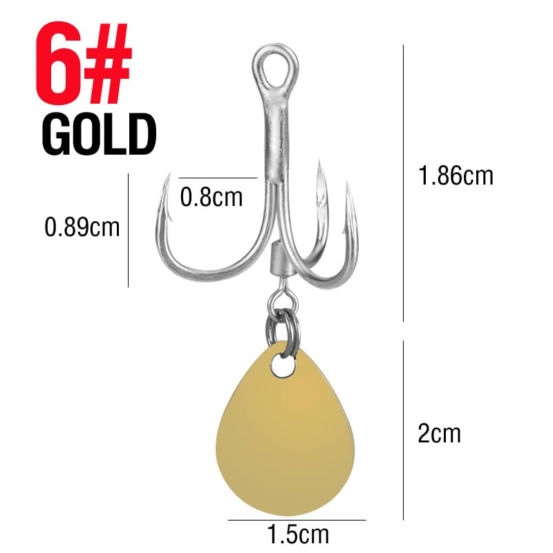 10pcs 2 Colors Bladed Treble Hook with Willow Colorado Blade Replacement Fishing Hook Spinner Blade Bass Pike Walleye Trout Saltwater - size: 2# 10pcs