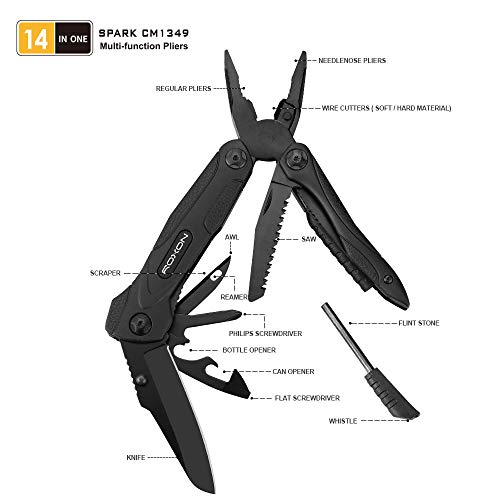 Roxon 14-in-1 Multitool Pliers with Fire Starter,Lightweight Portable | Stainless Steel Folding Pocket Knife Multi Tool Set for Camping Hiking Survival EDC, Outdoor Gear with 25-Year warranty