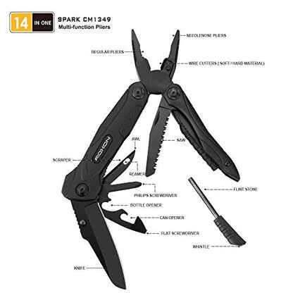 Roxon 14-in-1 Multitool Pliers with Fire Starter,Lightweight Portable | Stainless Steel Folding Pocket Knife Multi Tool Set for Camping Hiking Survival EDC, Outdoor Gear with 25-Year warranty