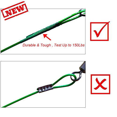 Wire Fishing Leaders Saltwater 100 Lbs Heavy Duty Fishing Wire Leader Line with Swivles Snap - color: Green-30 PCS