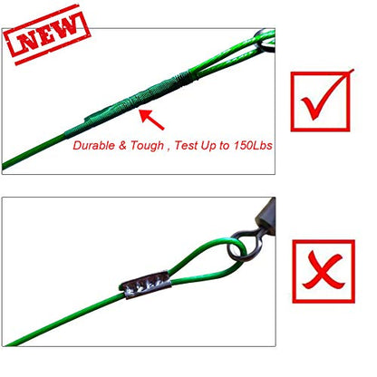 Wire Fishing Leaders Saltwater 100 Lbs Heavy Duty Fishing Wire Leader Line with Swivles Snap - color: Green-30 PCS