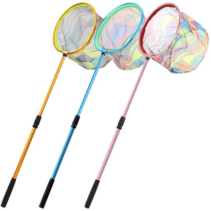 Kids Fishing Net, 3 Pack Telescopic Landing Net with Aluminum Pole Handle, Beach Nets Toys for Kids, Butterfly Net Bug Net, Fish Net Crab Nets Fishing Gear for Kids Youth, Outdoor Playing