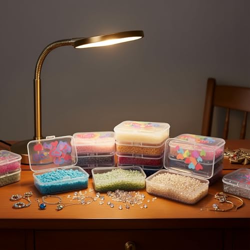 Goodma Plastic Storage Boxes, Transparent, 12 Pieces | 3.3 x 2.2 x 1 inch, Thank You Image Pattern, Hinge Lids