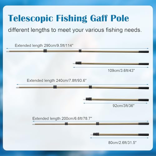 Cyfie Retractable Fishing Gaff, 4.8/6.6/7.8/9.4/16.4ft Telescopic Fishing Gaff with 8mm Screw, Capable for Fish Gig Spear Harpoon Hook, Ice and Saltwater Fishing Gaff Pole for Hunting Fish Frog Mole - color: Aluminum Alloy + 6.6 Feet Extending Pole