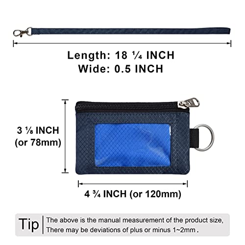 CHENSPRX Minimalist RFID Blocking Small Wallet with ID Window,WaterResistant Zip Id Case Wallet with Lanyard Keychain for Cards,Cash,Travel,Women,Men - color: Blue+Navy