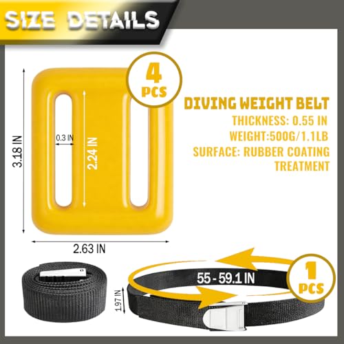 4 Pcs Scuba Weight Belt,Diving Weight Belt with Metal Block Buckle Coated Dive Weights Nylon Dive Belt Suitable for Free Diving - color: Yellow, size: 1.1lb