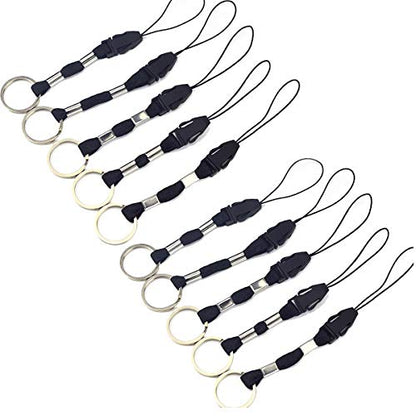 YOUOWO 10Pcs Nylon Finger Short Lanyards With Circular Ring Detachable | Lightweight,Quick Release,for Keys,Phone etc - color: 10 Pack-black