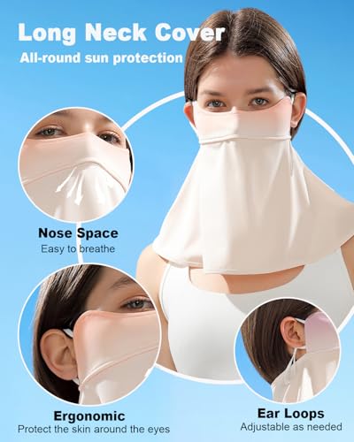 WRELS UPF 50+ Unisex Breathable Cooling Face Cover Sun UV Protection Earloop Neck Gaiter Scarf for Summer Outdoor Activities - color: Pink+skin