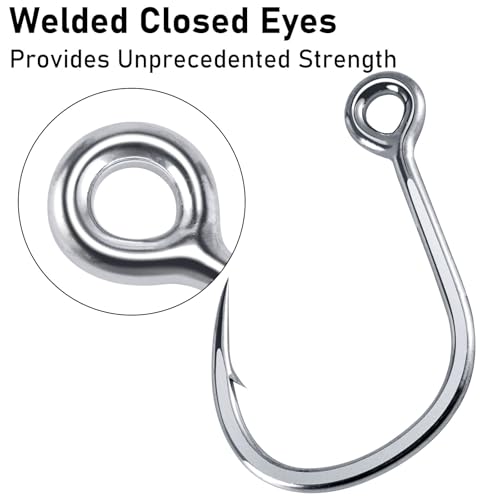 Dr.Fish 10 Pack Inline Single Hooks Welded Eyes Heavy Duty Saltwater Fishing Circle Hook Replacement for Hard Lures - size: #2(0.9")-10 Pack