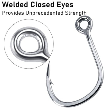 Dr.Fish 10 Pack Inline Single Hooks Welded Eyes Heavy Duty Saltwater Fishing Circle Hook Replacement for Hard Lures - size: #3/0(1.5")-10 Pack