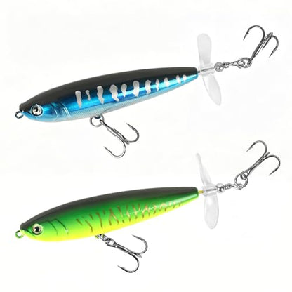 Whopper Fishing Lure for Bass：Popper Top Water Fishing Lures with Floating Rotating Tail Barb Treble Hooks Saltwater Freshwater Plopping Lures Kit - color: Blue Green