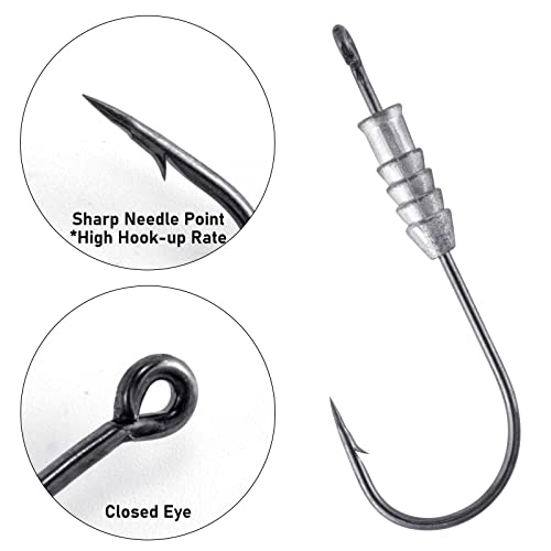 Dr.Fish 20 Pack Weighted Swimbait Hooks, Weighted Fishing Worm Hooks Straight Shank Round Bend Bass Fishing Jig Hook - size: #4/0-1/8oz