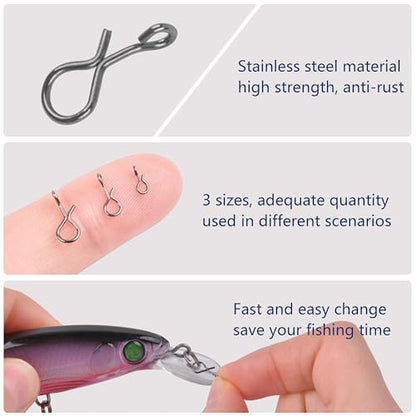 AGOOL Fly Fishing Snap Clips, 100/150pcs Quick Change Lure Clips Micro Fly Swivels Snaps Stainless Steel No Knot Snap Connectors Fly Hook Lure Snap for Flies, Jigs, Lures 3 Sizes - size: Size S-5.5LB-100pcs