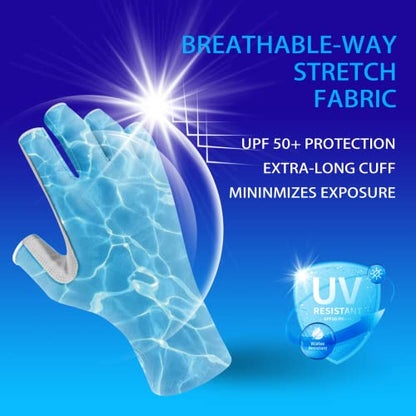 EDSRDUX UPF 50+ Fishing Gloves for Men Women, Long Cuff Fingerless Sun Gloves, Breathable Kayaking Sailing Sunscreen Gloves - color: Blue WaterRipple, size: X-Large