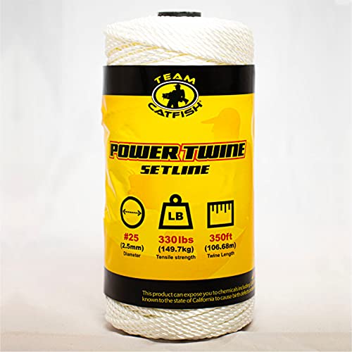 TEAM CATFISH Power Twine with 100% Nylon & 300 ft Heavy-Duty Line - White | 300 ft #10 nylon twine, 72 lb strength, low stretch, weather resistant, ideal for trot lines, set lines, and outdoor use - style: #25 x 350ft White