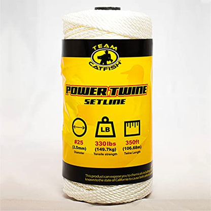TEAM CATFISH Power Twine with 100% Nylon & 300 ft Heavy-Duty Line - White | 300 ft #10 nylon twine, 72 lb strength, low stretch, weather resistant, ideal for trot lines, set lines, and outdoor use - style: #25 x 350ft White