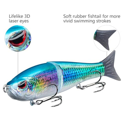 Bassdash SwimShad Glide Baits Jointed Swimbait Bass Pike Salmon Trout Muskie Fishing Lure,3-Pack - color: Black/Silver +Gizzard Shad +Sardine, size: 7in/2.2oz
