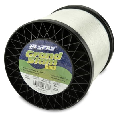 HI-SEAS Grand Slam Monofilament Fishing Line - Strong & Abrasion Resistant in Clear, Pink, Green, Smoke Blue, Fluorescent Yellow Freshwater & Saltwater - 5 lb Spool - color: Clear, style: 60 Lb Test, 0.80 Mm Dia, 4200 Yd