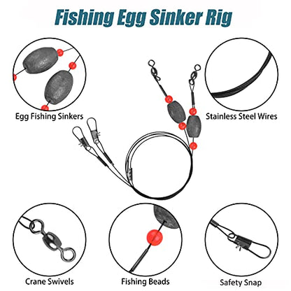 Saltwater Grouper Rigs Carolina & Bottom Surf Fishing Rigs with Egg Sinkers, Circle Hooks for Catfish Redfish Grouper Halibut Striper - size: 1.5oz Rig Kit