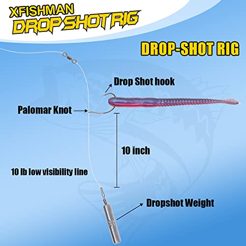Drop Shot Rigs for Bass Fishing Ready Rig with Hooks and Sinker Weights - color: Hook Size 3/0-Weight 3/8 oz-Qty 5
