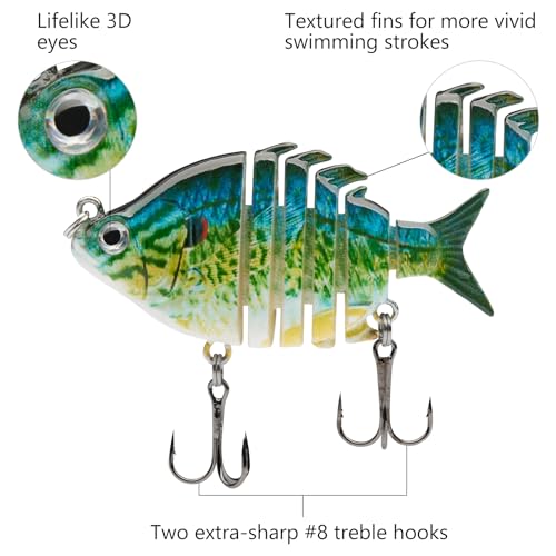 Bassdash SwimPanfish 0.34oz Hard Swimbaits Multi Jointed Topwater Trout Bass Fishing Crank Lure for Freshwater and Saltwater - color: Blue/Yellow