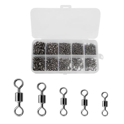 500 Pcs Rolling Barrel Fishing Swivels Kits 5 Sizes – High Carbon Steel Fishing Tackle Connectors for Saltwater and Freshwater, Storage Box Included