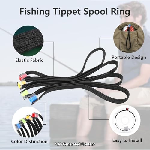 4Pcs Fishing Tippet Spool Ring, Lightweight Fishing Line Spool Band Ring, Elastic Fabric Tippet Wire Loop, 3.35in Portable Leader Line Holder Rings Tackle for Winder